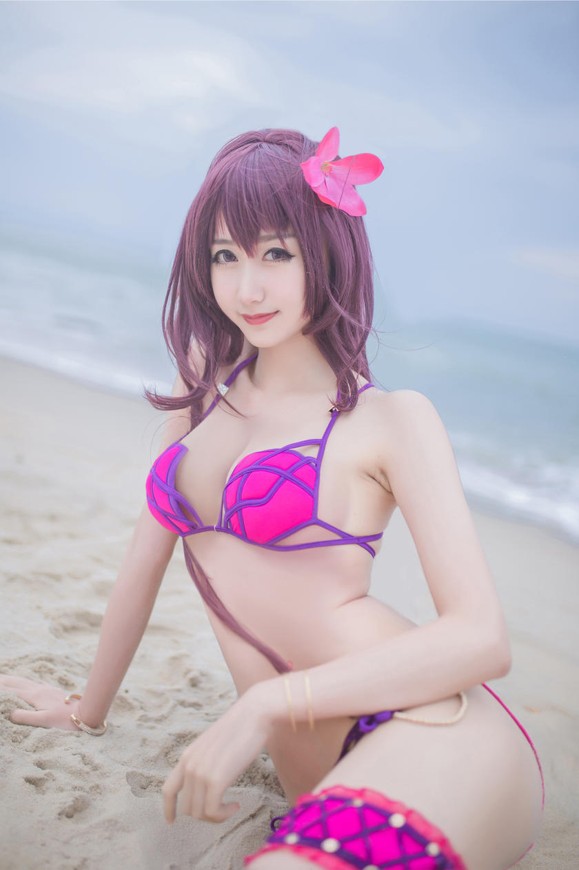 网红Coser@木绵绵OwO – 户外粉色泳衣斯卡哈 [21P/45MB]